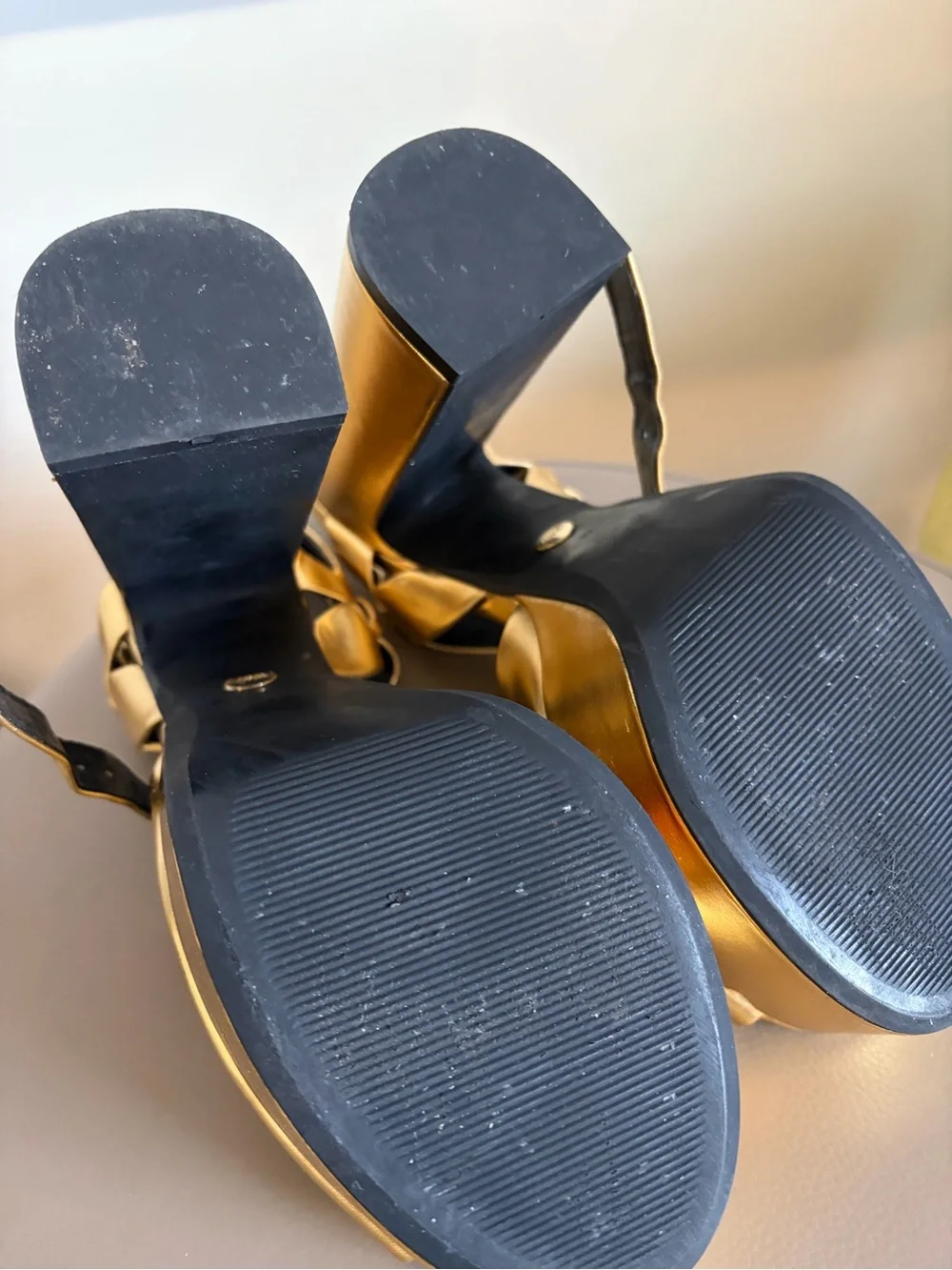 ZARA Metallic Gold Peep-Toe Platform Sandals